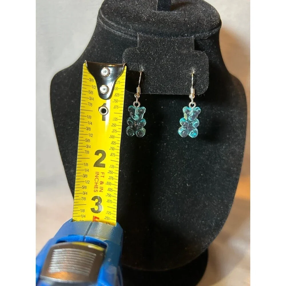 Blue Acrylic Gummy Bear Earrings - Picture 3 of 3